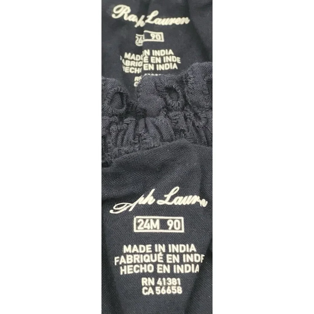 Ralph Lauren Dress Bloomers Baby Girls Size 24 Months Blue Eyelet‎ Short Sleeve